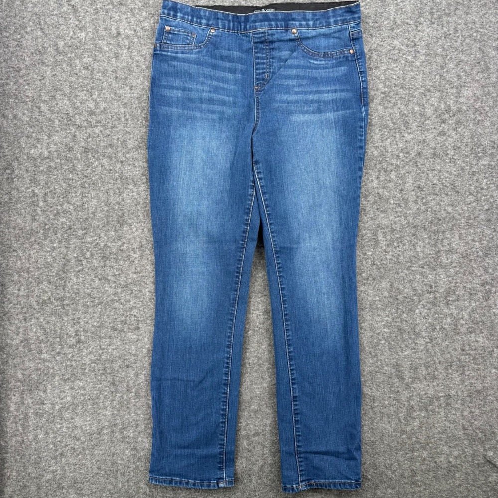 Kim Rogers Womens Size 12 Pull On Straight Leg Jeans Medium Wash Blue Stretch